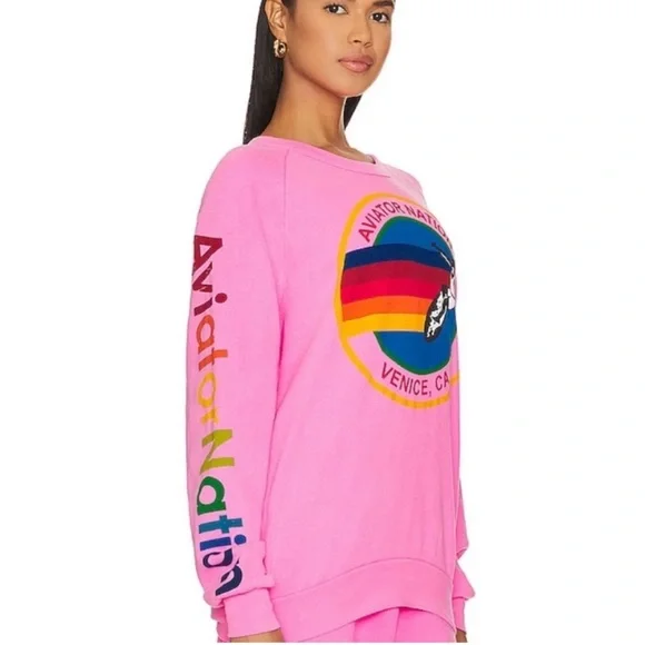 NWT Aviator Nation crew logo pink sweatshirt in Pink - Medium - Picture 2 of 11